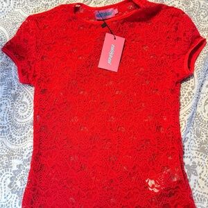 Edikted Bold Red Lace Blouse